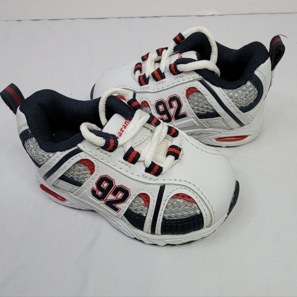 Baby/Toddler GARANIMALS White, Gray, and Red Lace Up Sneakers Size 2